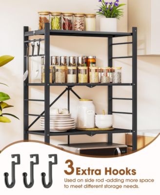 5-Tier Foldable Storage Shelves, Metal Storage Rack with Wheels and Hooks