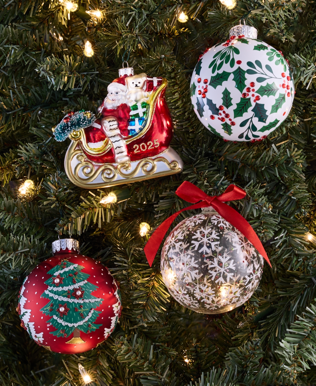 Holiday Lane Hioliday Lane Heritage Set Of 4 Glass Ornaments, Macy's Exclusive In Multi