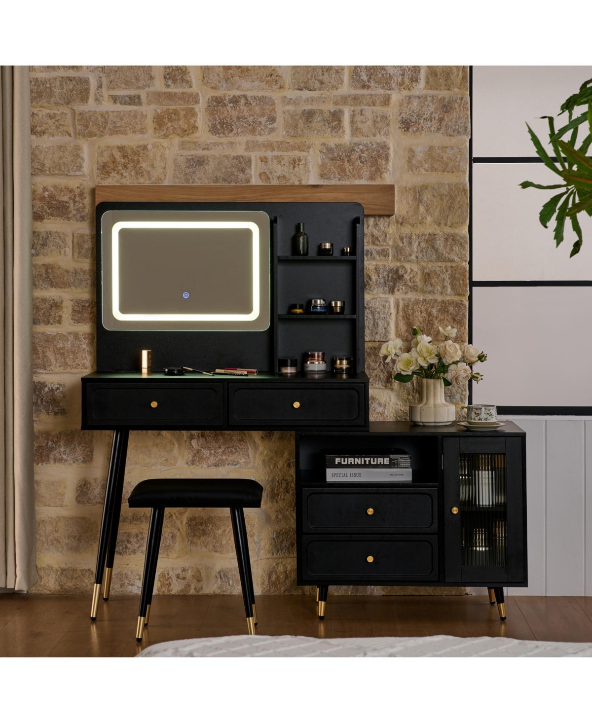 Streamdale Furniture Makeup Vanity Desk with Mirror & Lights, Drawers Cabinet