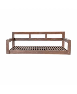 Patio Wooden Twin Size Porch Swing Daybed Frame, Garden Swing Bench Chair with 4 Hanging Ropes for Backyard,Outdoor,Brown