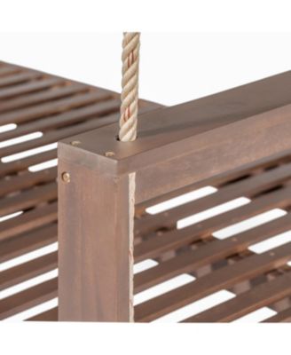 Patio Wooden Twin Size Porch Swing Daybed Frame, Garden Swing Bench Chair with 4 Hanging Ropes for Backyard,Outdoor,Brown