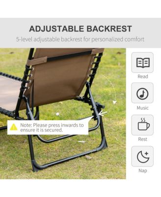 Reclining Chaise Lounge Chair, Portable Sun Lounger, Folding Camping Cot, with Adjustable Backrest and Removable Pillow, for Patio, Garden, Beach, Brown