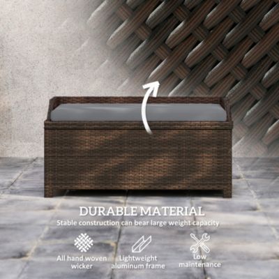 Wicker Storage Bench Deck Box with Comfortable Cushion,