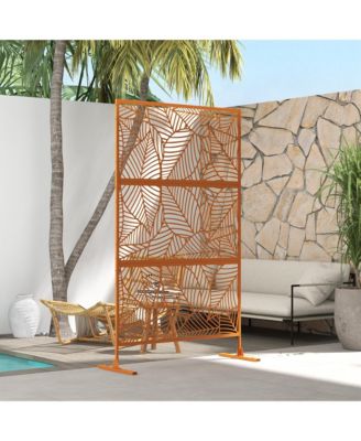 Metal Privacy Screen 6.5' Outdoor Divider Leaf Motif,