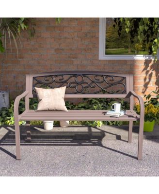 Outdoor Bench, Steel Garden Bench with Floral Backrest,