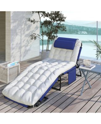 Folding Chaise Lounge w/ Cushion, Reclining ning Chair,