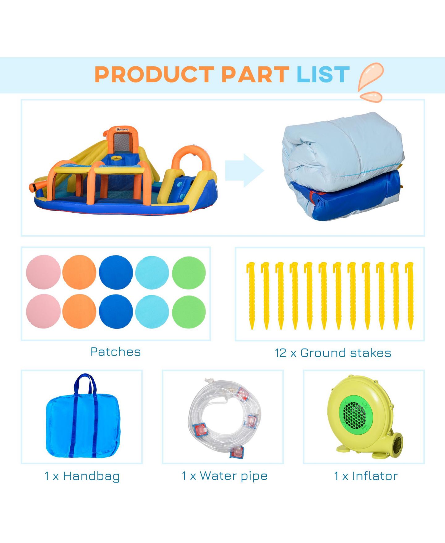 Детская игрушка Outsunny Inflatable Water Slide with Pool Gun Basket Climbing Wall with 750W Inflator — фото 8