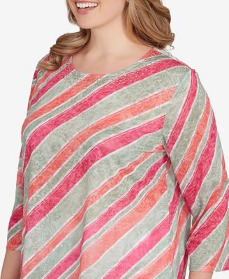 Plus Size Bias Stripe Beaded Top