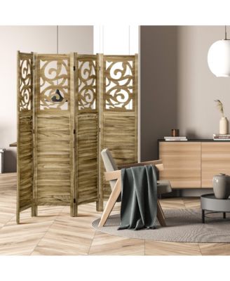 5.5' 4 Panel Room Divider, Double Hinged Privacy Screens,