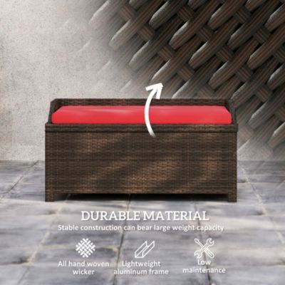 Wicker Storage Bench Deck Box with Comfortable Cushion,