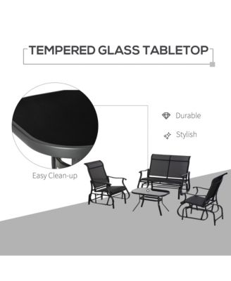 4pc Patio Glider Set, 2 Chairs, 1 Loveseat Bench, 1 Table