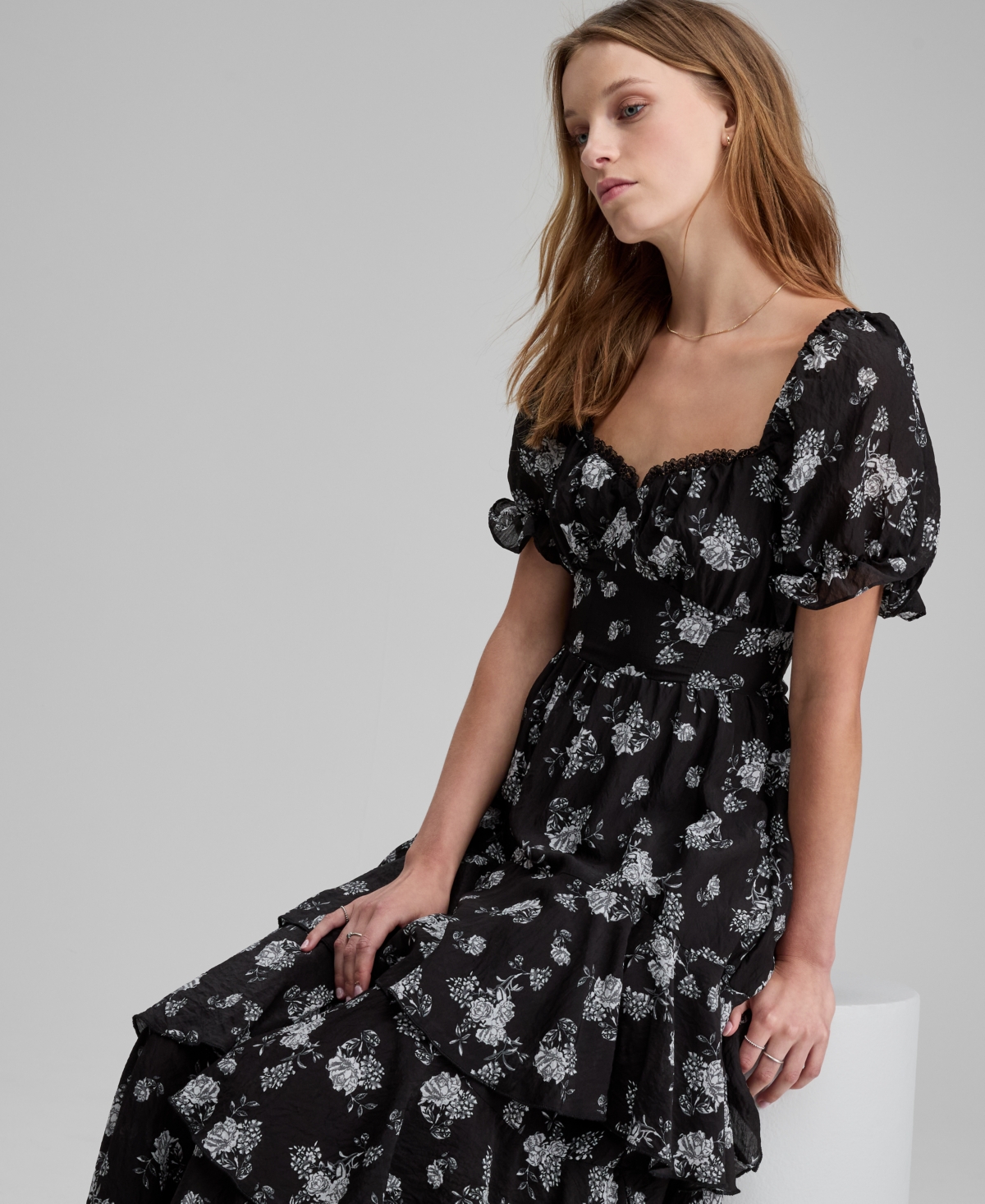 And Now This Petite Lace Trim Babydoll Dress In Black