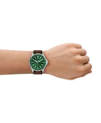 Men's Garrett Multifunction Brown Leather Watch, 44mm