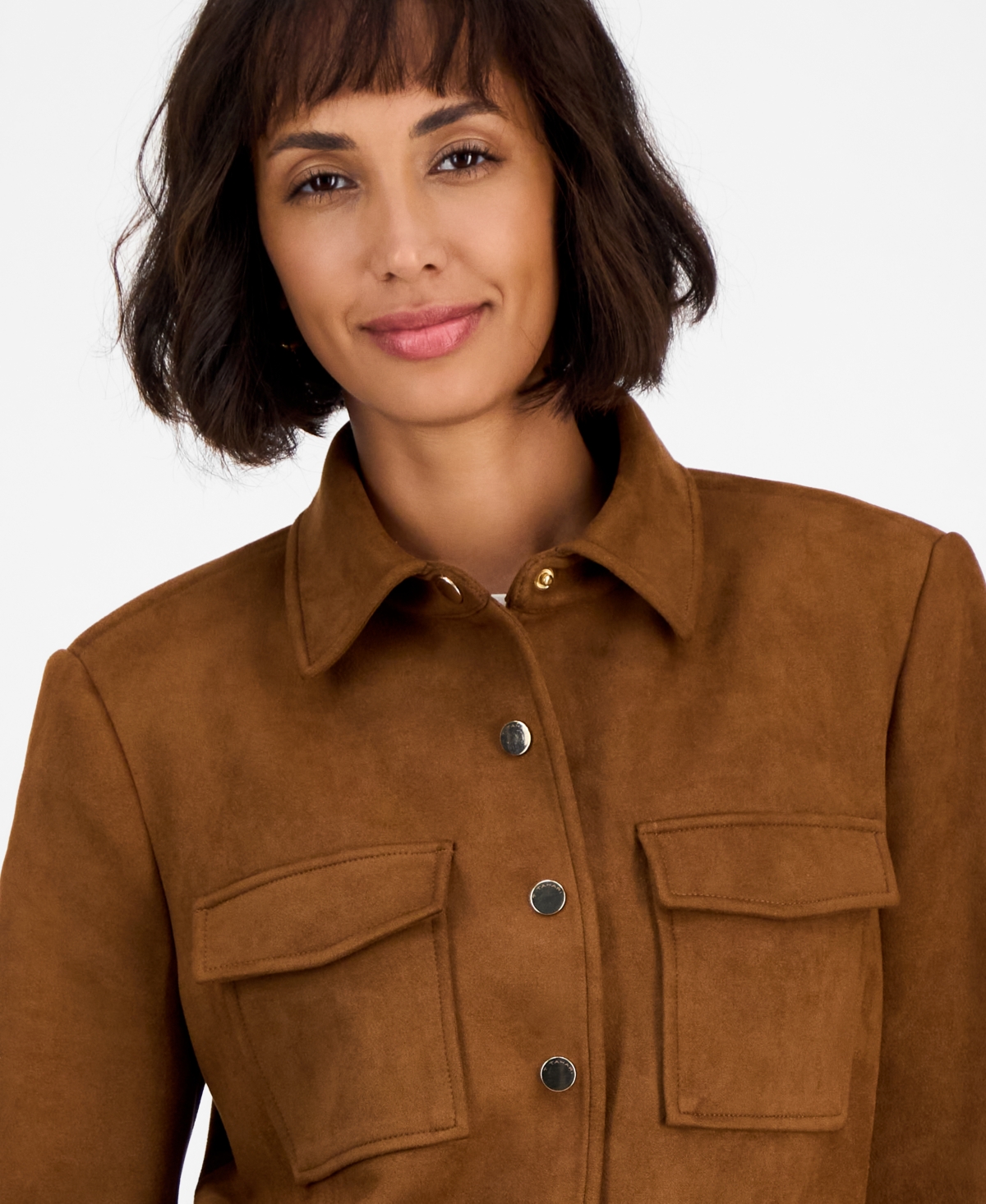 T Tahari Snap Front Jacket In Brown
