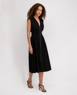 Women's Sleeveless V-Neck Zip-Front Maxi Dress