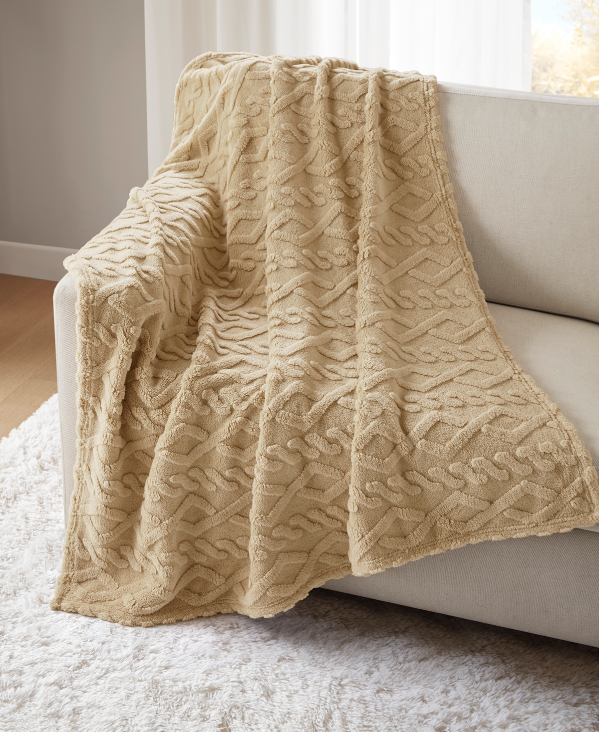 Premier Comfort Cozy Cable Throw Blanket, 50" X 60" In Neutral