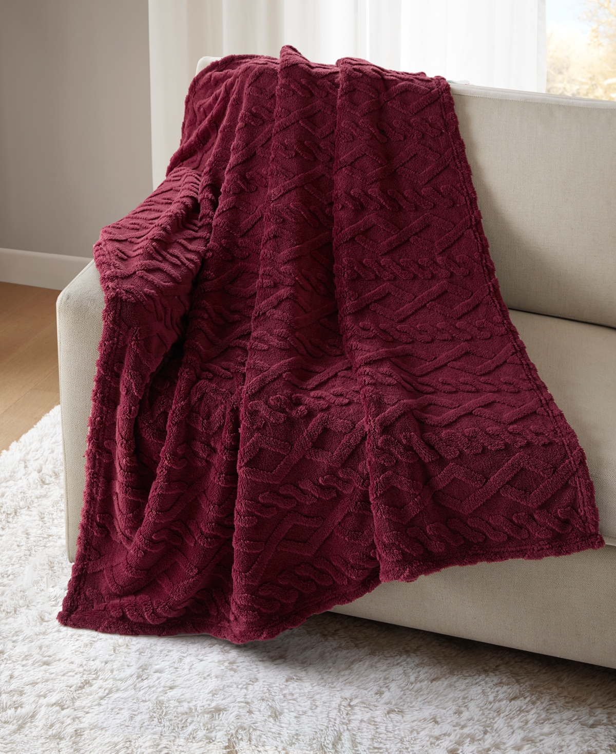 Premier Comfort Cozy Cable Throw Blanket, 50" X 60" In Burgundy