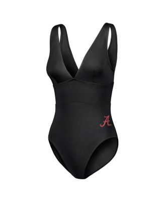 Women's Black Alabama Crimson Tide Palm Modern V-Neck One-Piece Swimsuit