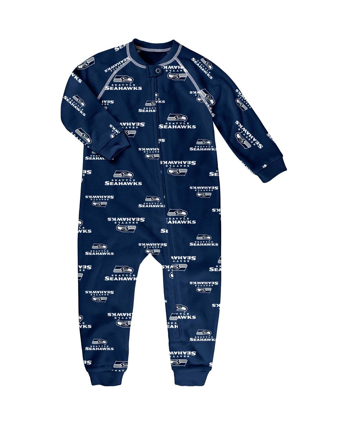 Outerstuff Toddler Navy Seattle Seahawks Allover Print Raglan Full-zip Jumper In Blue