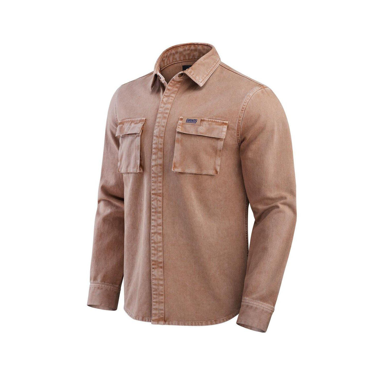 Men's Brown New York Giants Garment Dyed Long Sleeve Full Snap Shirt