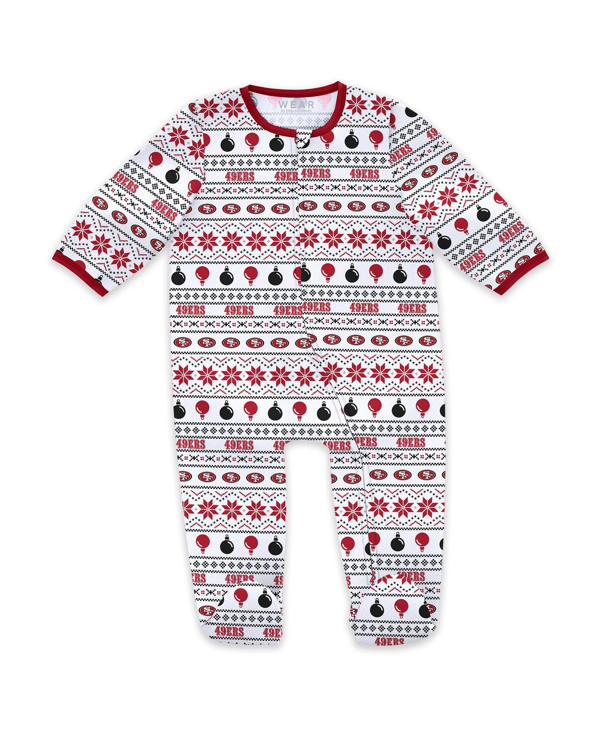 Wear By Erin Andrews Baby Boys And Girls Kansas City Chiefs Allover Print Full-zip Sleeper With Bib Set In White