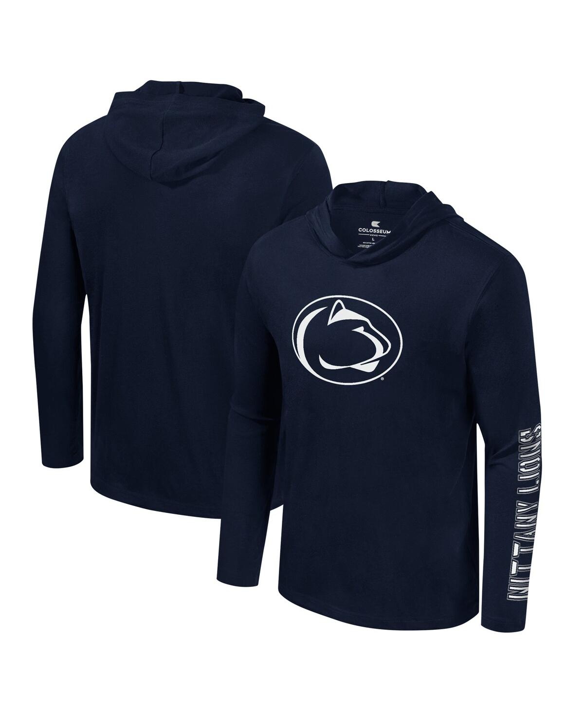 Men's Navy Penn State Nittany Lions Color Pop Active Blend 2-Hit Long Sleeve Hooded T-Shirt - Navy