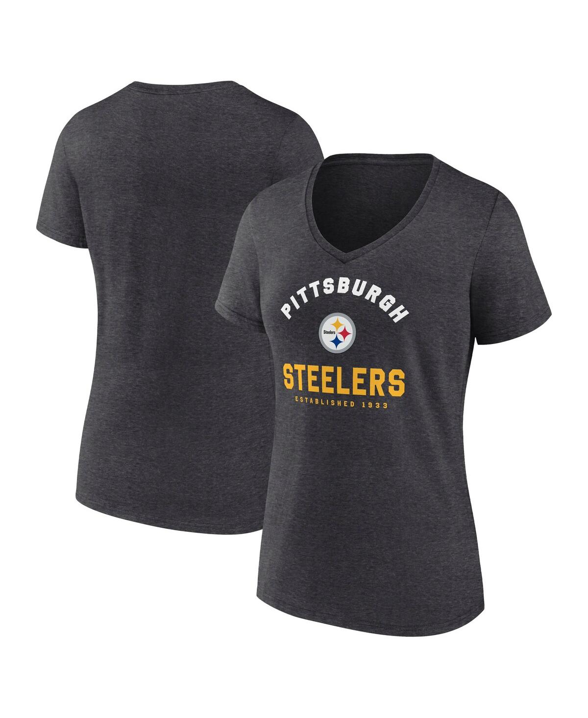 Women's Heather Charcoal Pittsburgh Steelers Unrivaled V-Neck T-Shirt - Heather Charcoal