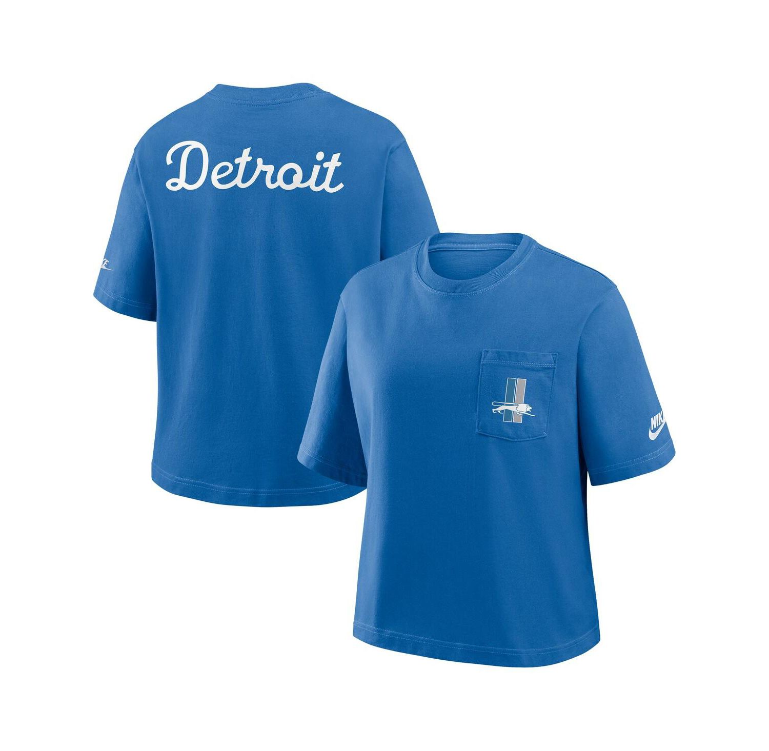 Women's Blue Detroit Lions Rewind Pocket Boxy T-Shirt