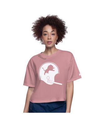 Starter - Women's Pink Detroit Lions Play the Ball Boxy Cropped T-Shirt