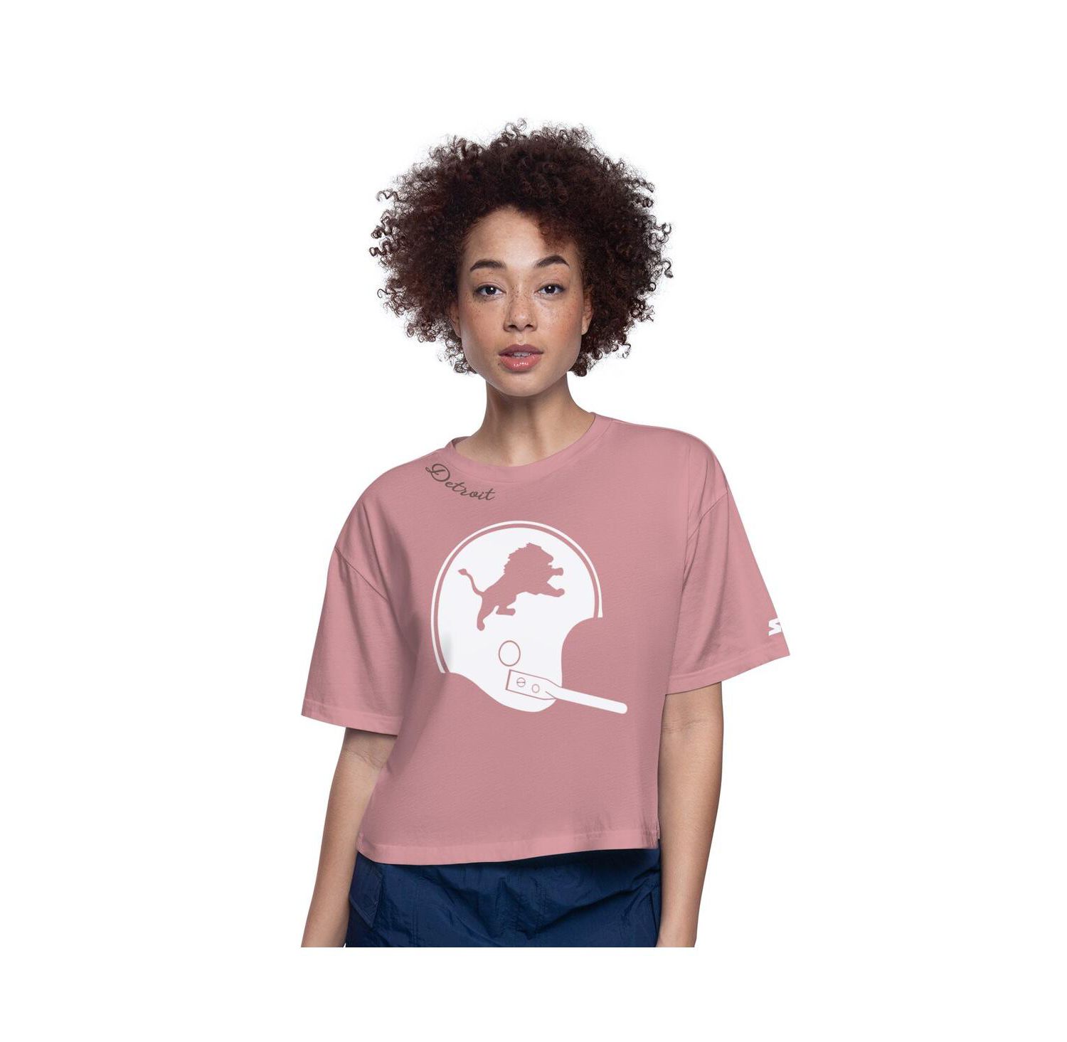 Women's Pink Detroit Lions Play the Ball Boxy Cropped T-Shirt