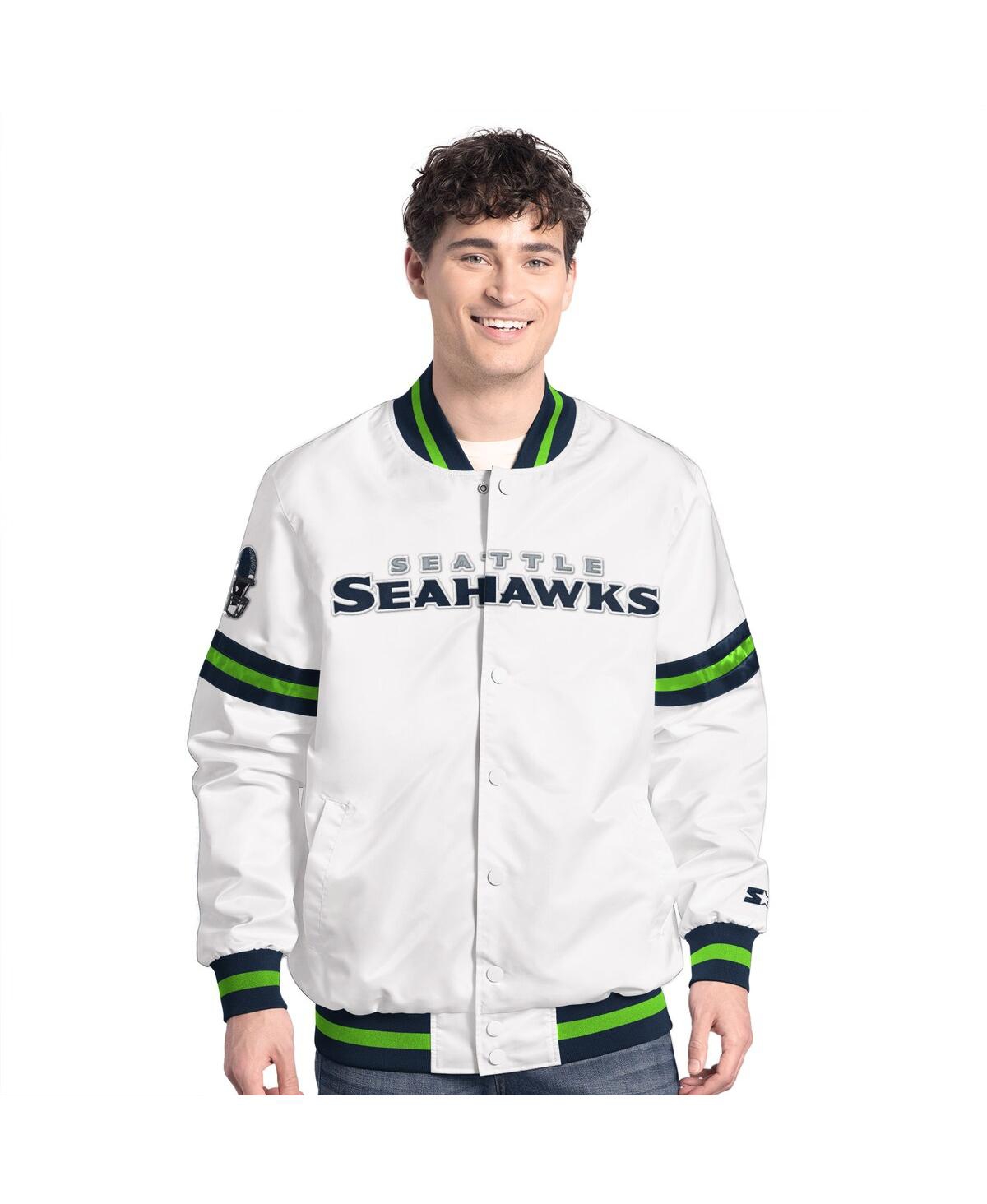 Starter Men's White Seattle Seahawks Scout Full-snap Varsity Jacket In White