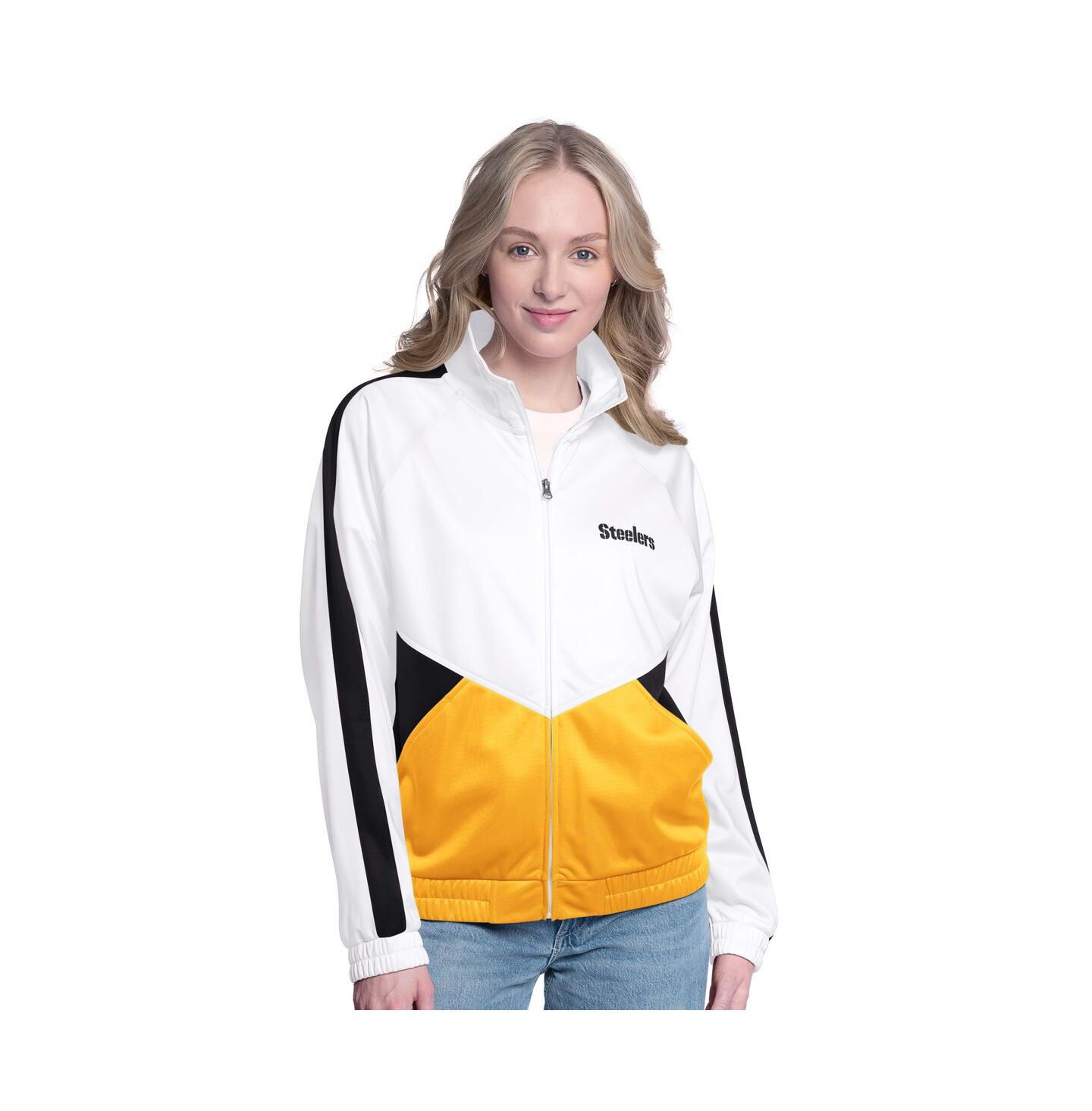 Женская куртка G-III 4Her by Carl Banks White/Black Pittsburgh Steelers Rally Rhinestone Full-Zip Track Jacket — фото 1