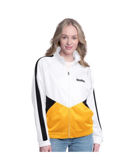 Женские куртки G-III 4Her by Carl Banks Women's White/Black Pittsburgh Steelers Rally Rhinestone Full-Zip Track Jacket