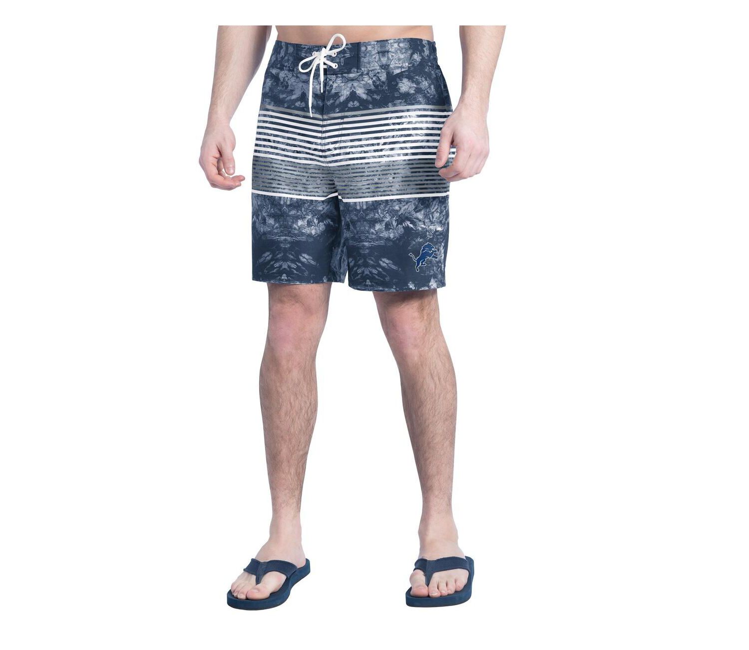 Men's Navy/Gray Detroit Lions Horizon Volley Swim Shorts