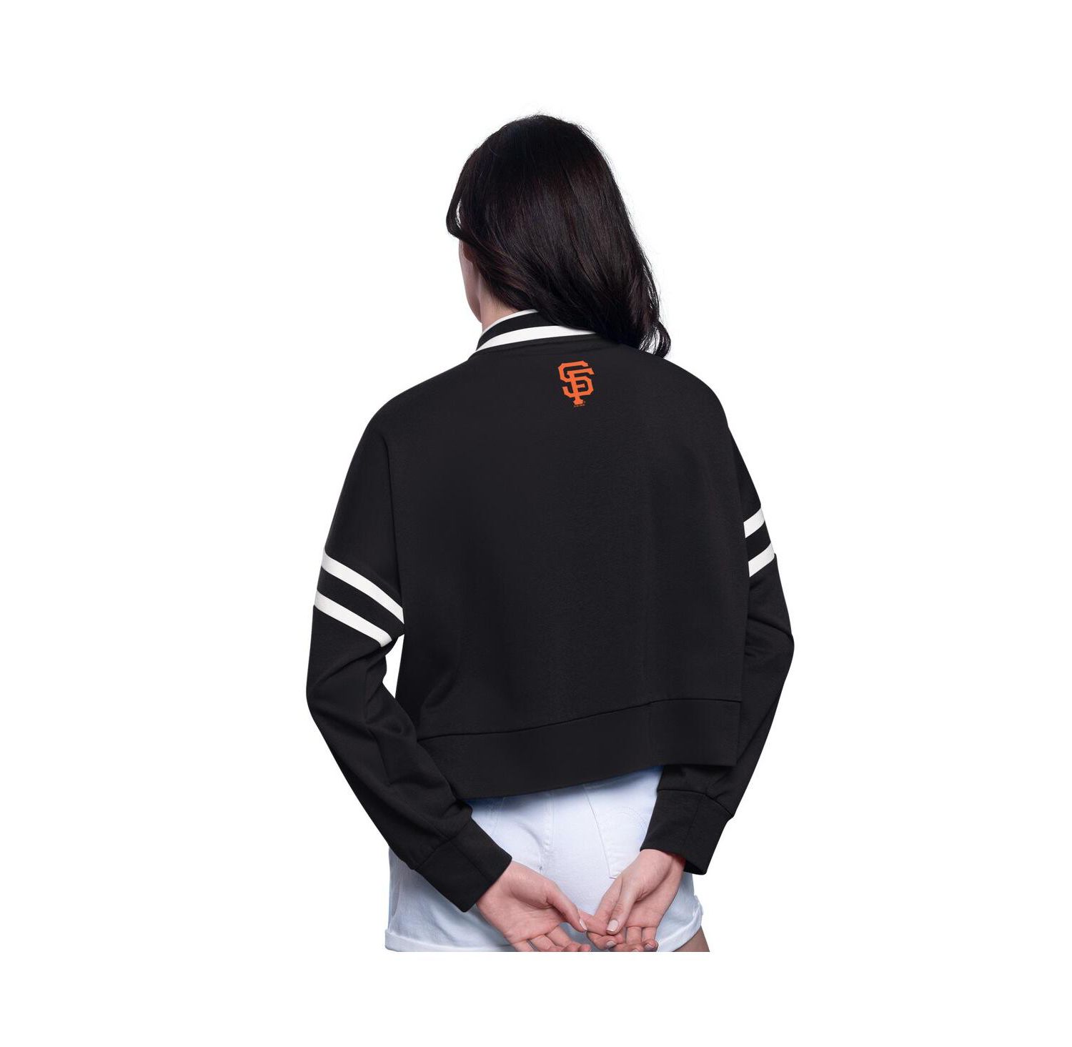 Women's Black San Francisco Giants Power Play Cropped Pullover Sweatshirt