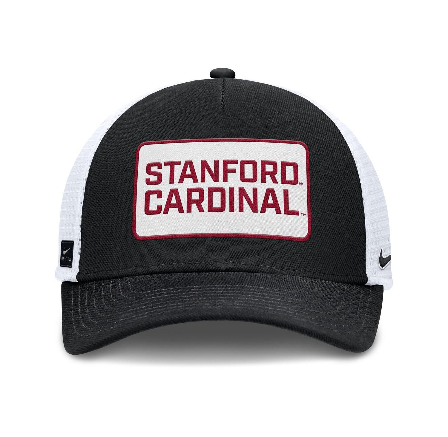 Men's Black/White Stanford Cardinal 2025 On-Field Rise Patch Trucker Adjustable Hat