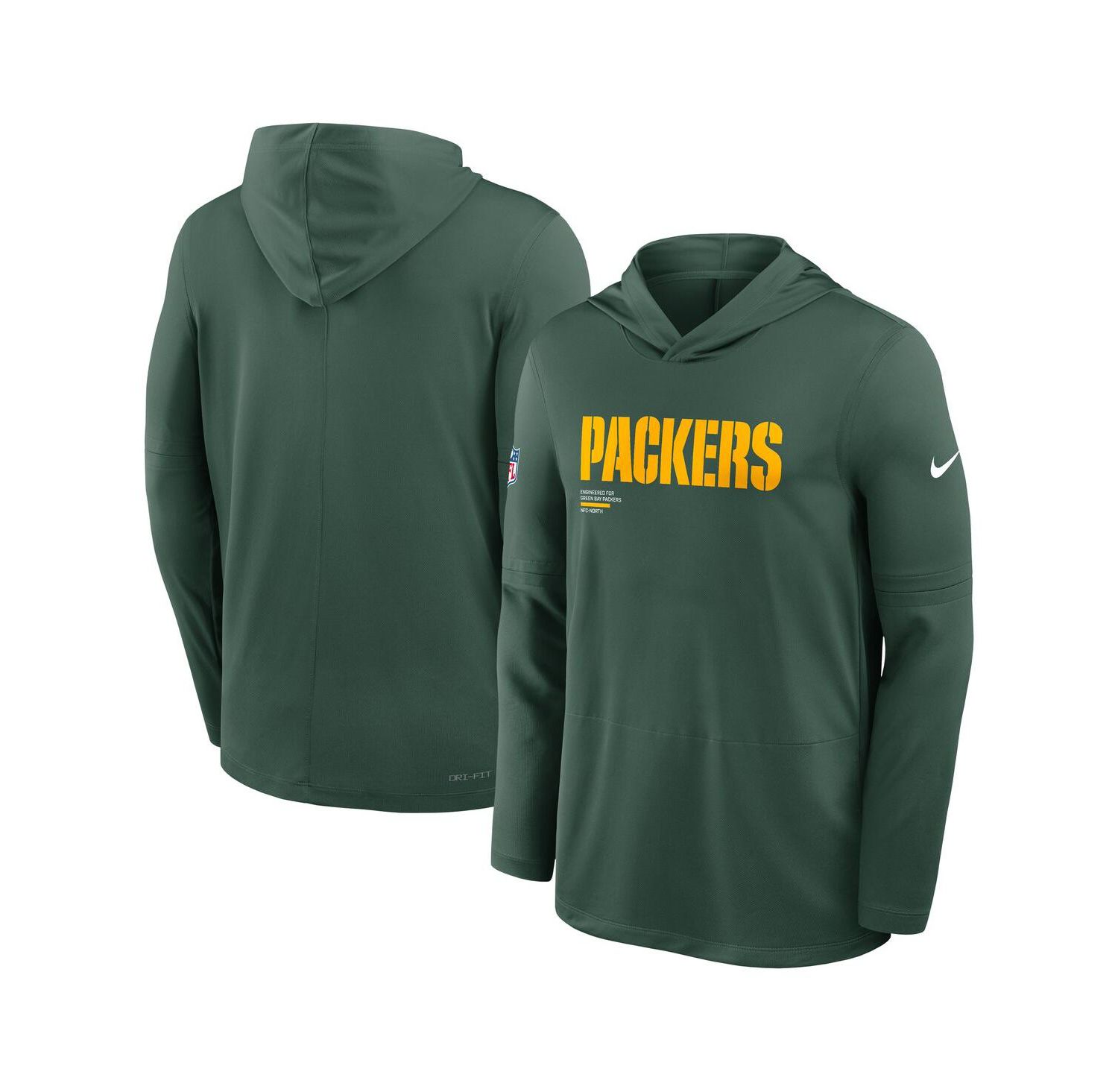 Men's Green Green Bay Packers Big & Tall Sideline Performance Long Sleeve Hoodie T-Shirt