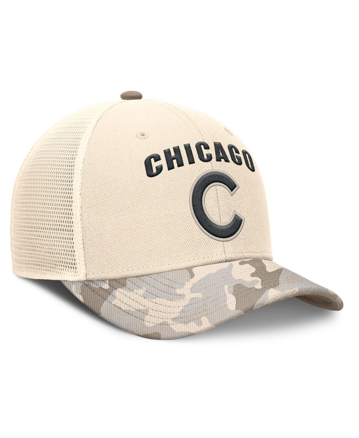 Nike Natural Chicago Cubs Camo Natural Pack Rise Adjustable Trucker Hat In Brown