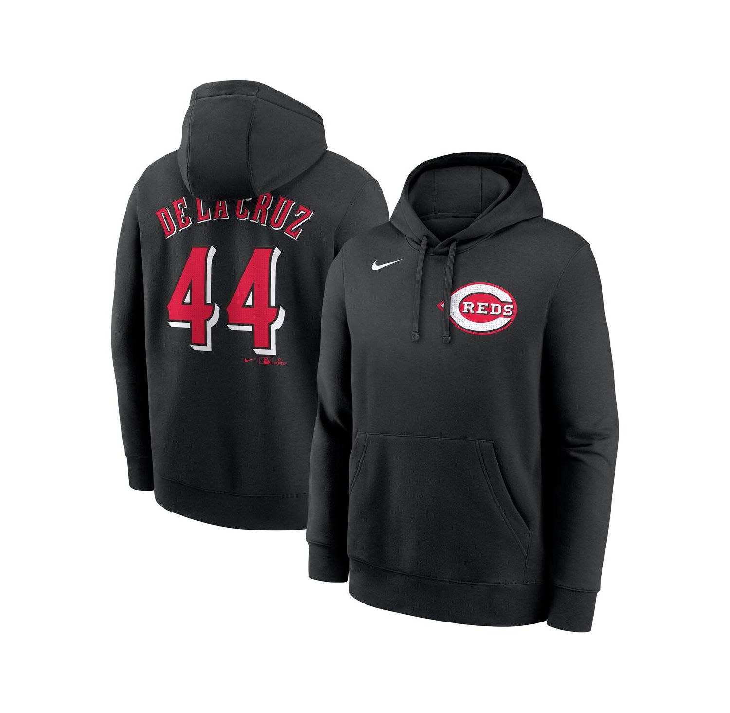 Men's Elly De La Cruz Black Cincinnati Reds Player Name & Number Club Fleece Pullover Hoodie