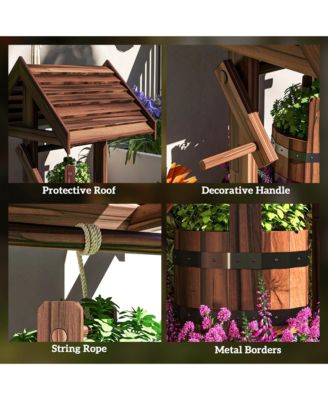 Wishing Well Planter with Bucket, Wooden Wishing Well,