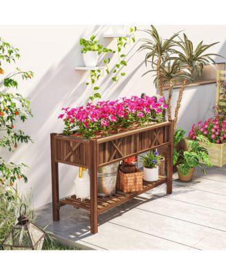 Elevated Wood Garden Bed, 47 x 22 x 31.5in Flower Box,