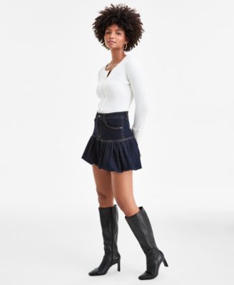 Women's Bubble-Hem Denim Mini Skirt, Macy's Exclusive