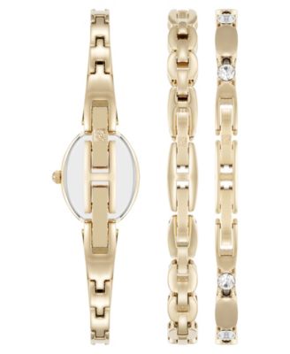 Women's Quartz Gold-Tone Metal Alloy Bracelet Watch Set, 18mm