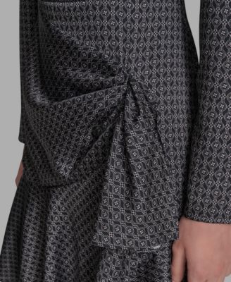 Women's Embellished Mock-Neck Satin Shift Dress