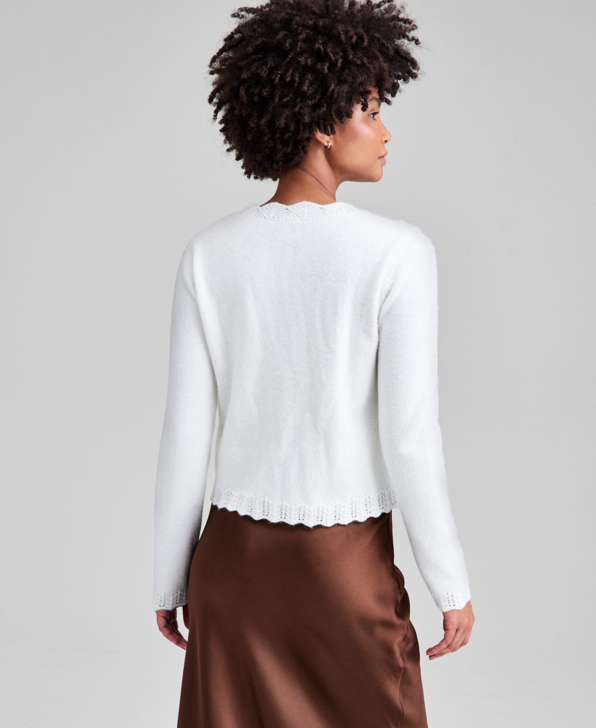 And Now This Women's Pointelle Scalloped-edge Cardigan, Macy's Exclusive In White