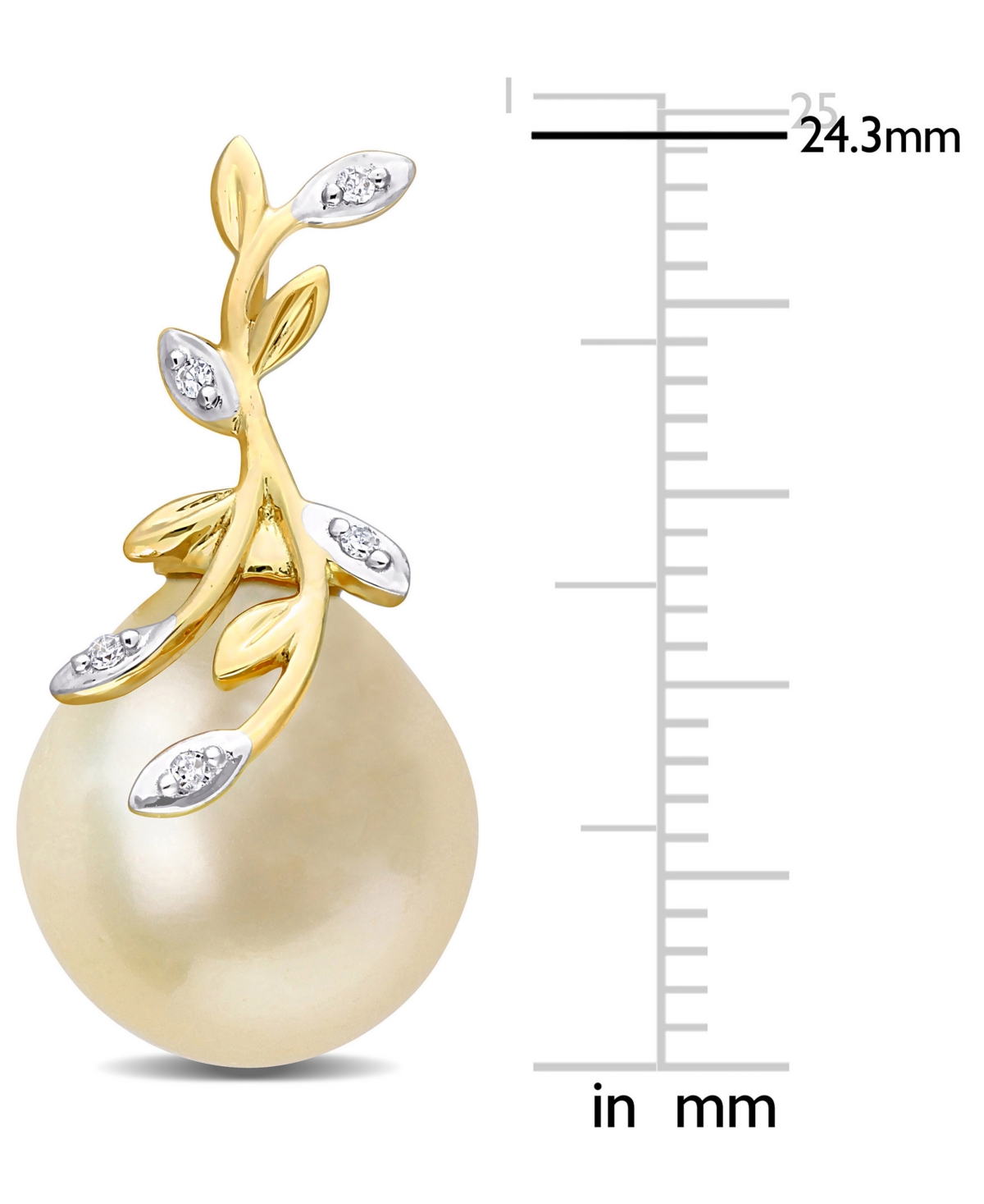 Macy's Cultured Golden South Sea Pearl (12mm) & Diamond (1/20 Ct. T.w.) Vine Stud Earrings In 14k Gold In Gold
