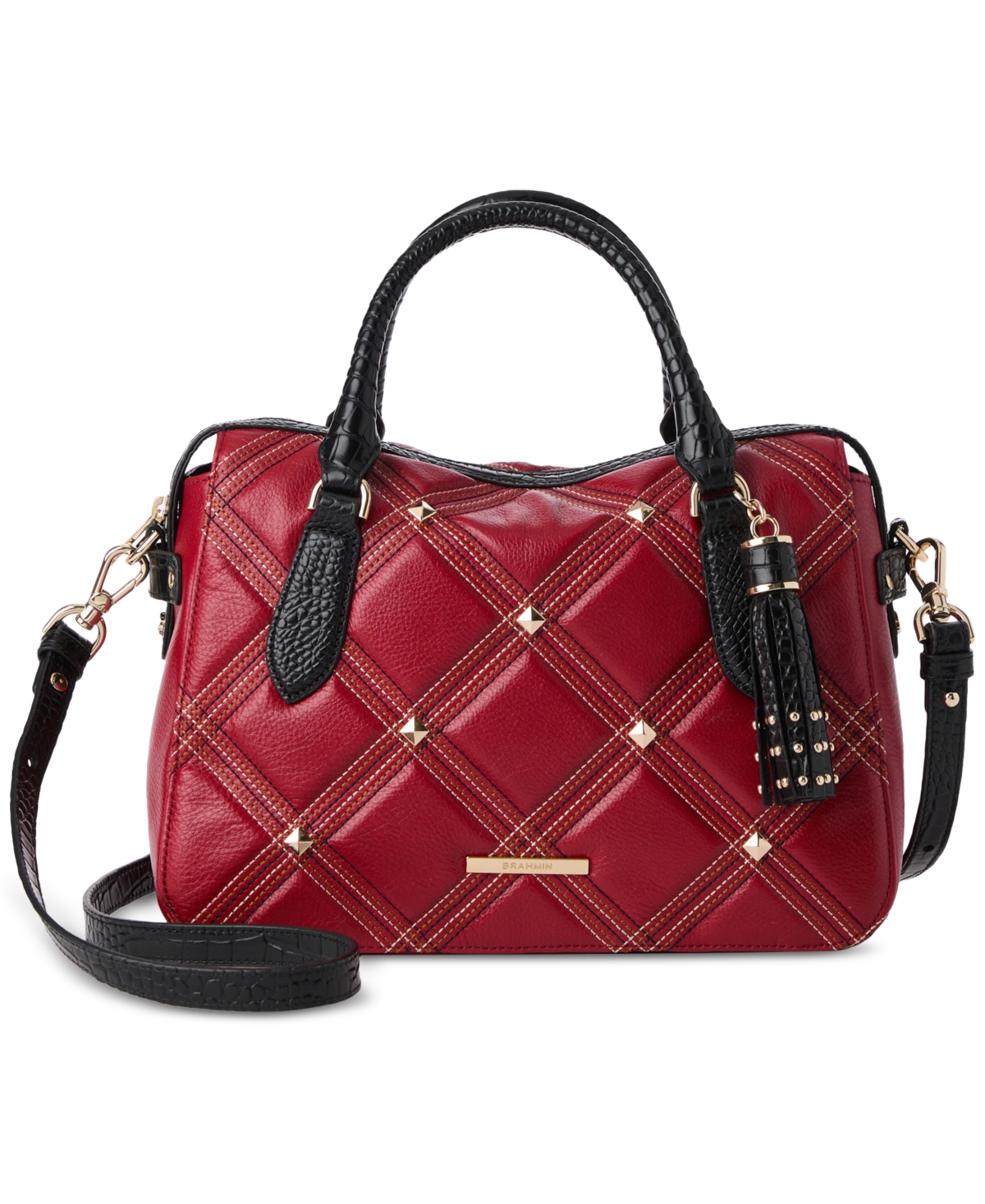 Brahmin Micaela Medium Leather Satchel In Red