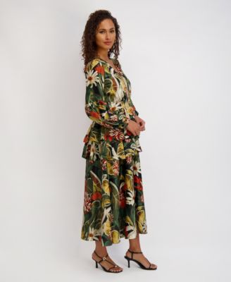 Women's Printed Satin Long-Sleeve Dress