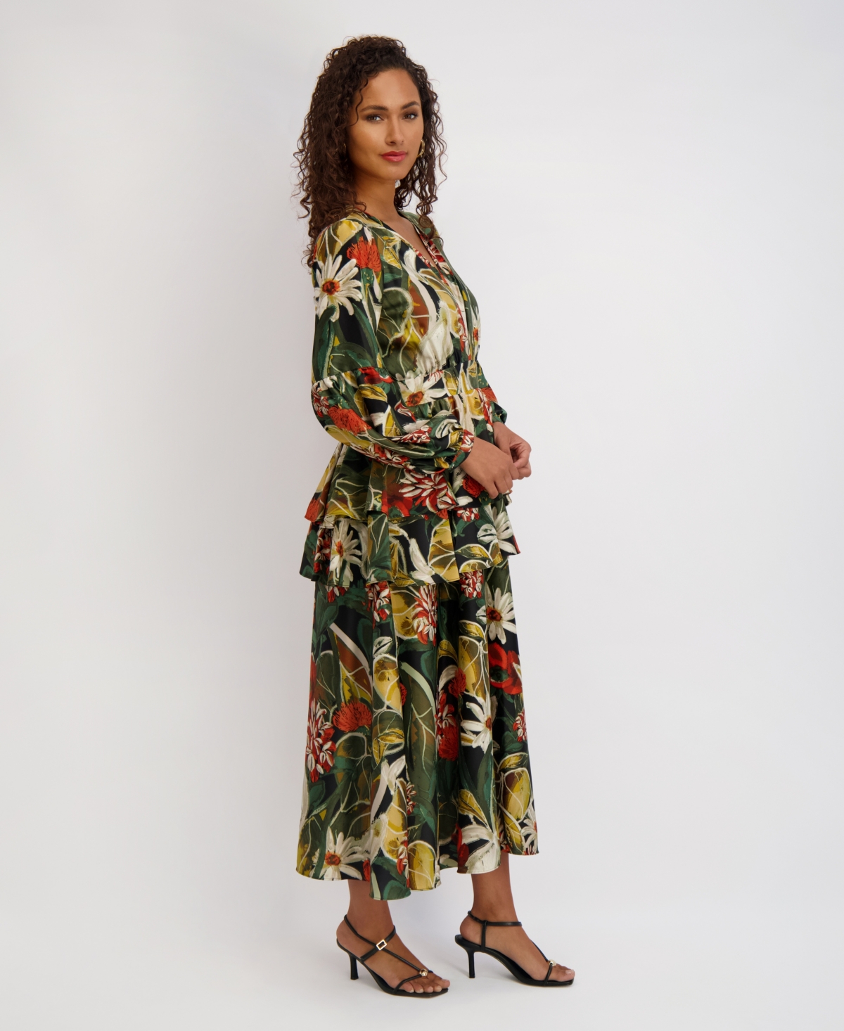 Siena Women's Printed Satin Long-sleeve Maxi Dress In Multi