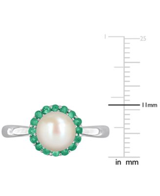 Cultured Freshwater Pearl (7-7.5mm) & Emerald (1/3 ct. t.w.) Ring in Sterling Silver
